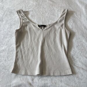 SHEIN Ribbed V-Neck Tank Top in White